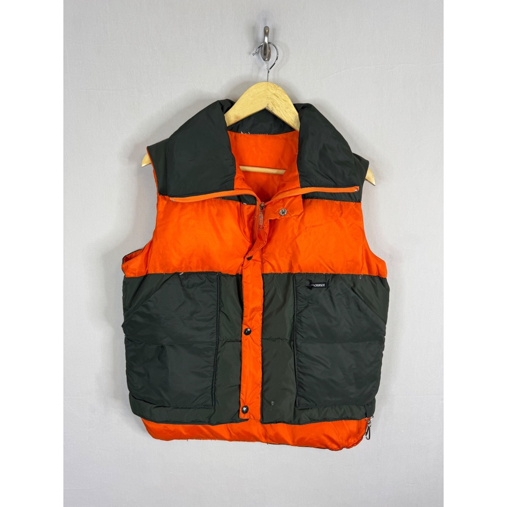Vintage Ski-Cruiser Puffer Vest Orange Green Insulated Retro Ski Gorpcore Mens M